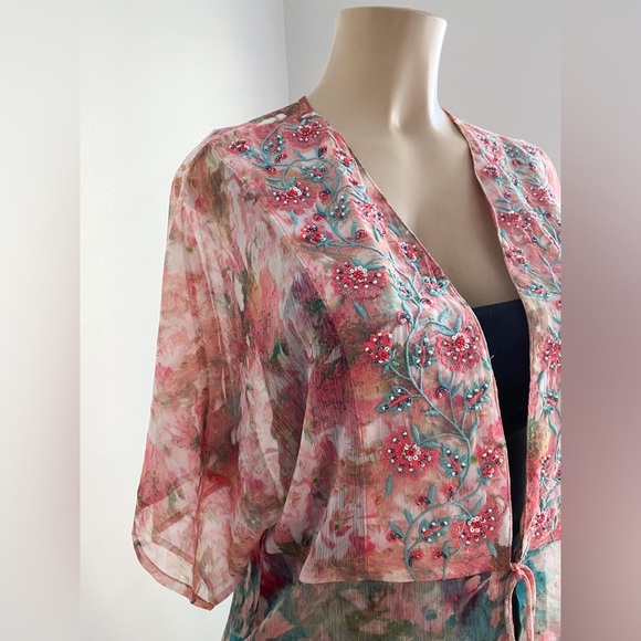 Soft Surroundings Primavera Topper Midi Sequin Embroidered Floral Beach Cover L - Picture 8 of 11